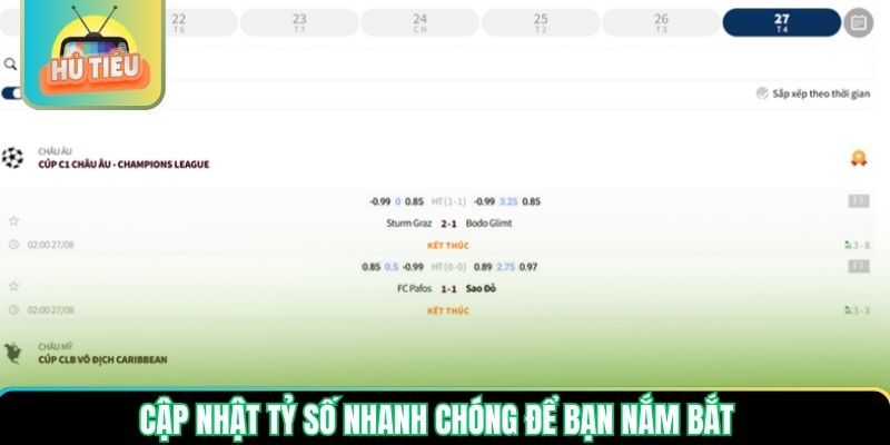 Cập nhật tỷ số nhanh chóng để bạn nắm bắt